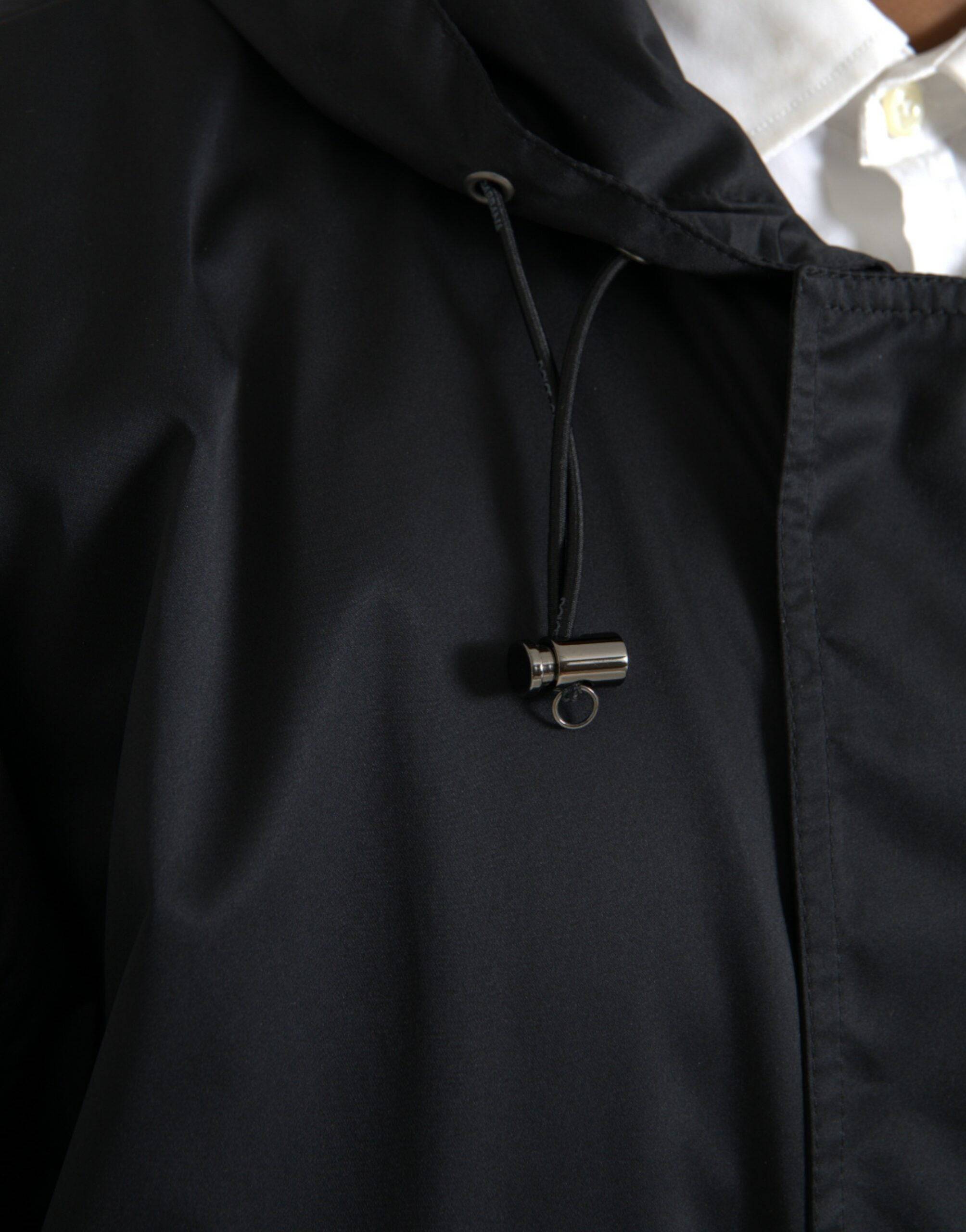 Dolce & Gabbana Black Polyester Hooded Long Windbreaker Jacket - ACCEXO