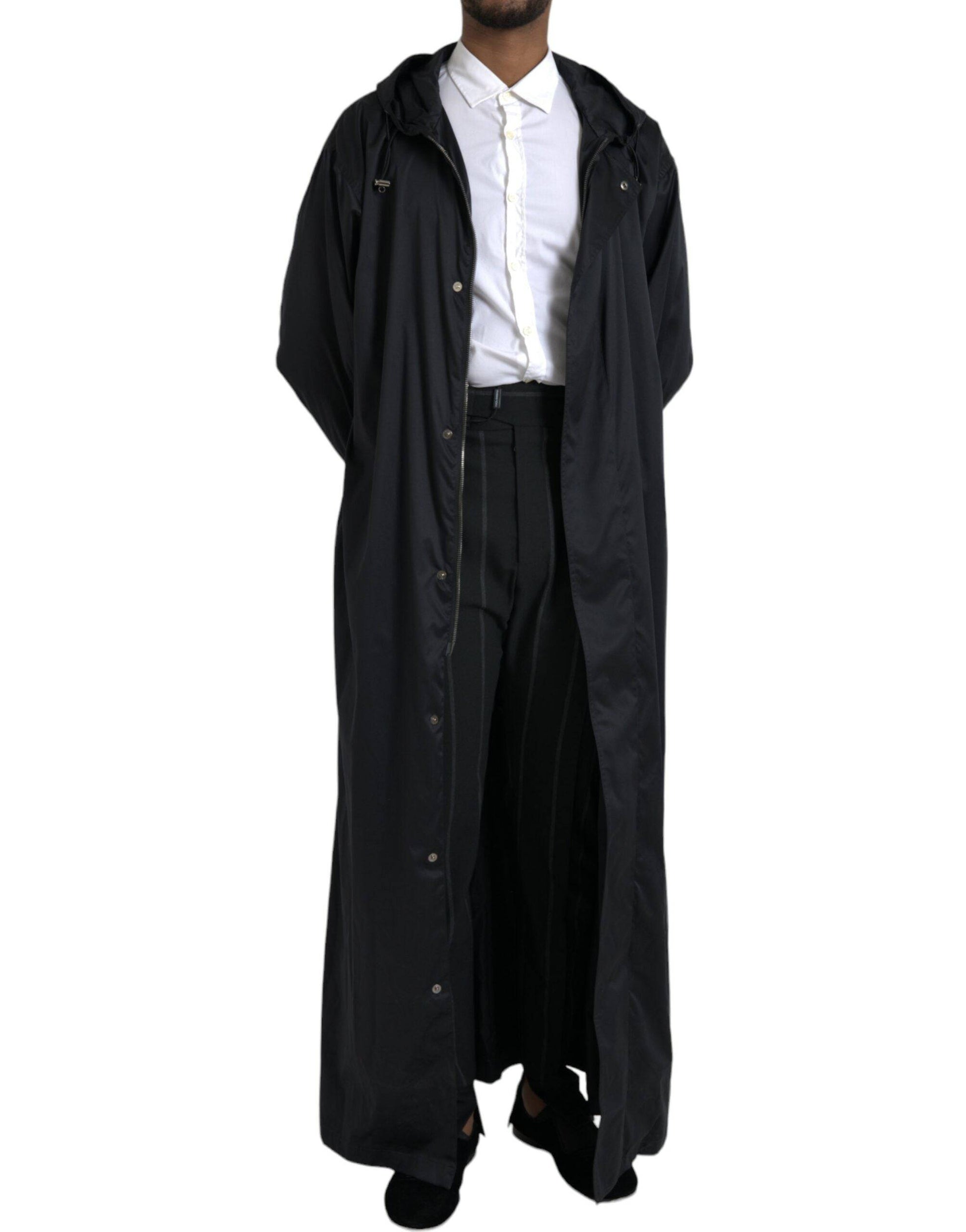 Dolce & Gabbana Black Polyester Hooded Long Windbreaker Jacket - ACCEXO