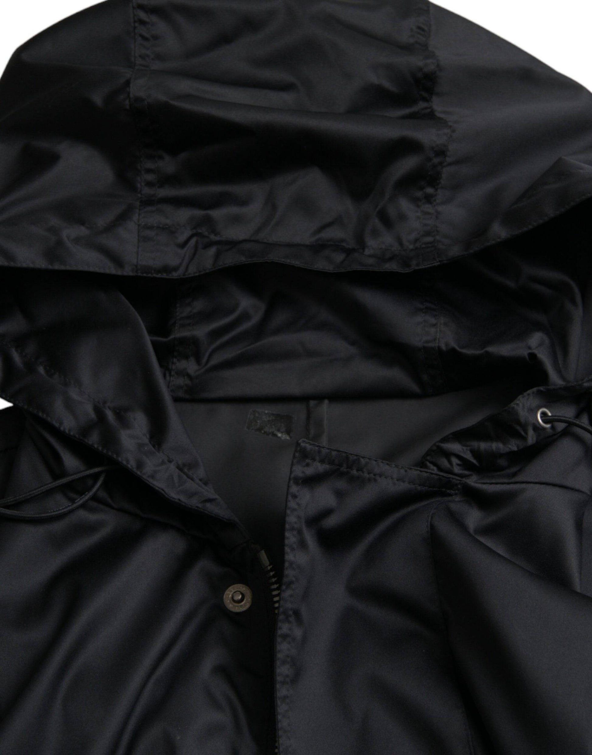 Dolce & Gabbana Black Polyester Hooded Long Windbreaker Jacket - ACCEXO