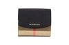 Burberry Luna Black Grained Leather House Check Canvas Coin Pouch Snap Wallet