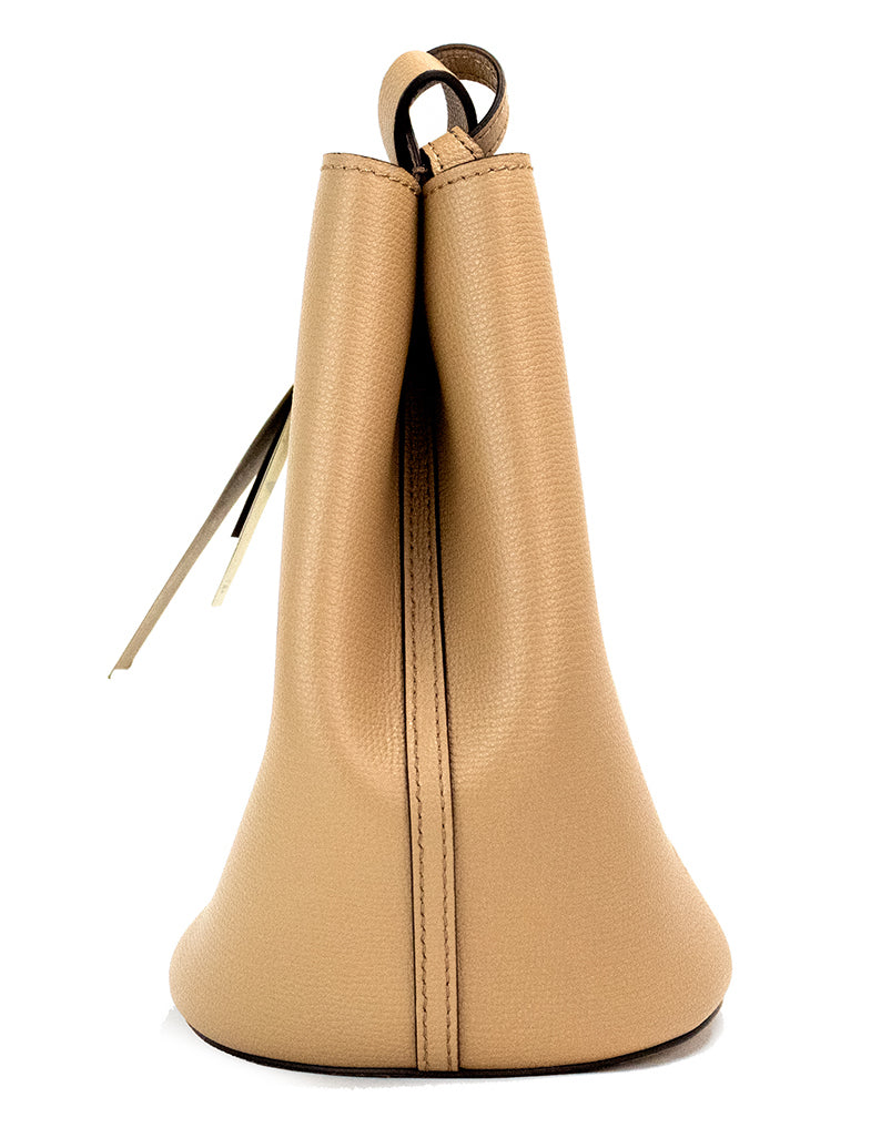 Burberry Lorne Small Camel Haymarket Check Pebble Leather Bucket Handbag Purse - ACCEXO