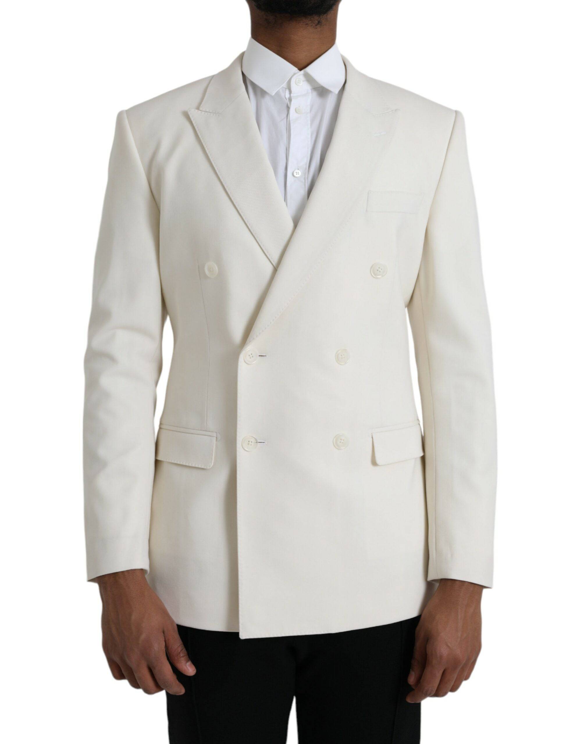 Dolce & Gabbana White Wool MARTINI Double Breasted Blazer - ACCEXO