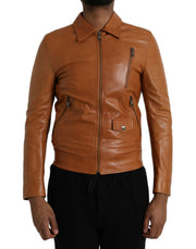 Dolce & Gabbana Brown Lamb Leather Full Zip Blouson Jacket - ACCEXO