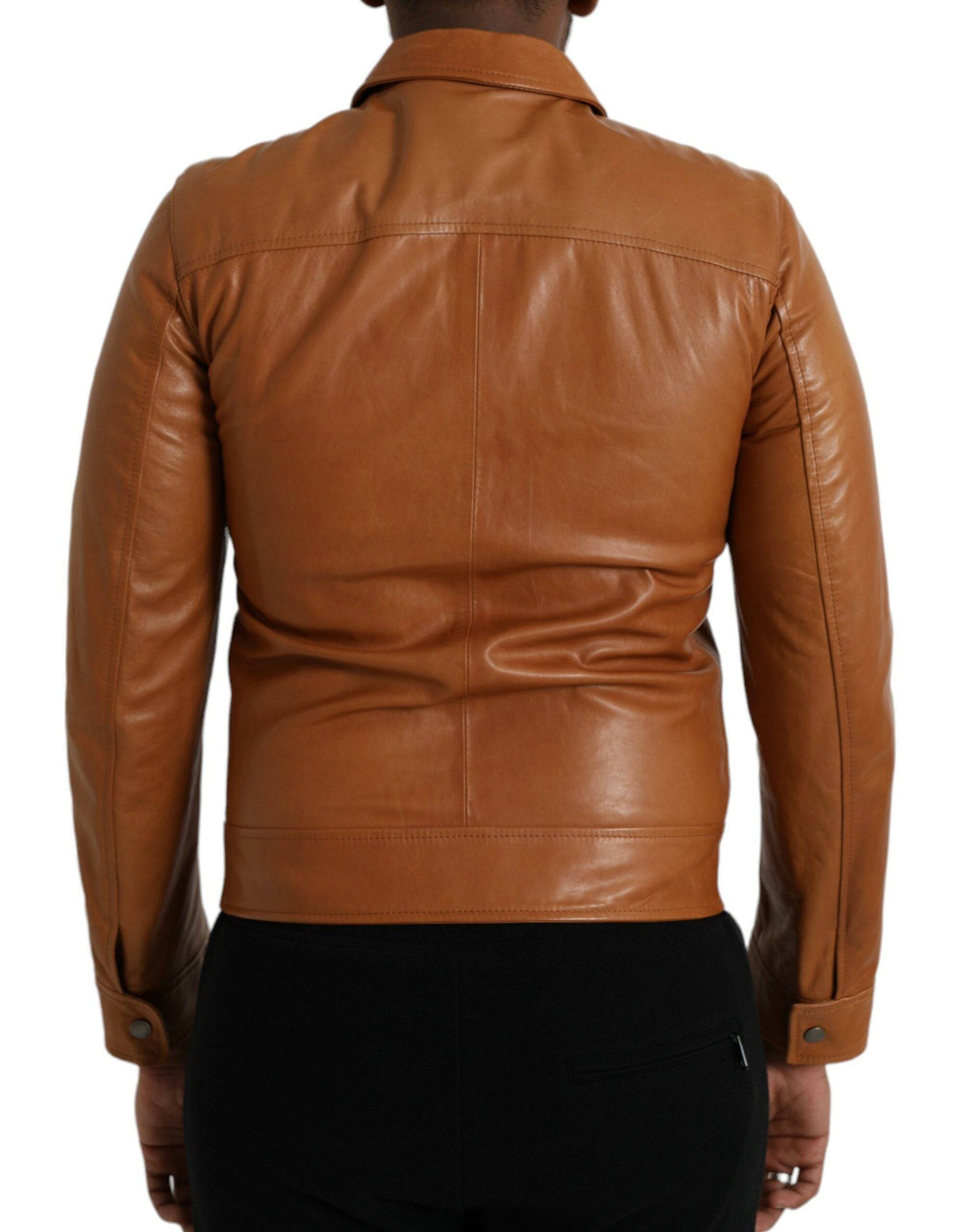 Dolce & Gabbana Brown Lamb Leather Full Zip Blouson Jacket - ACCEXO