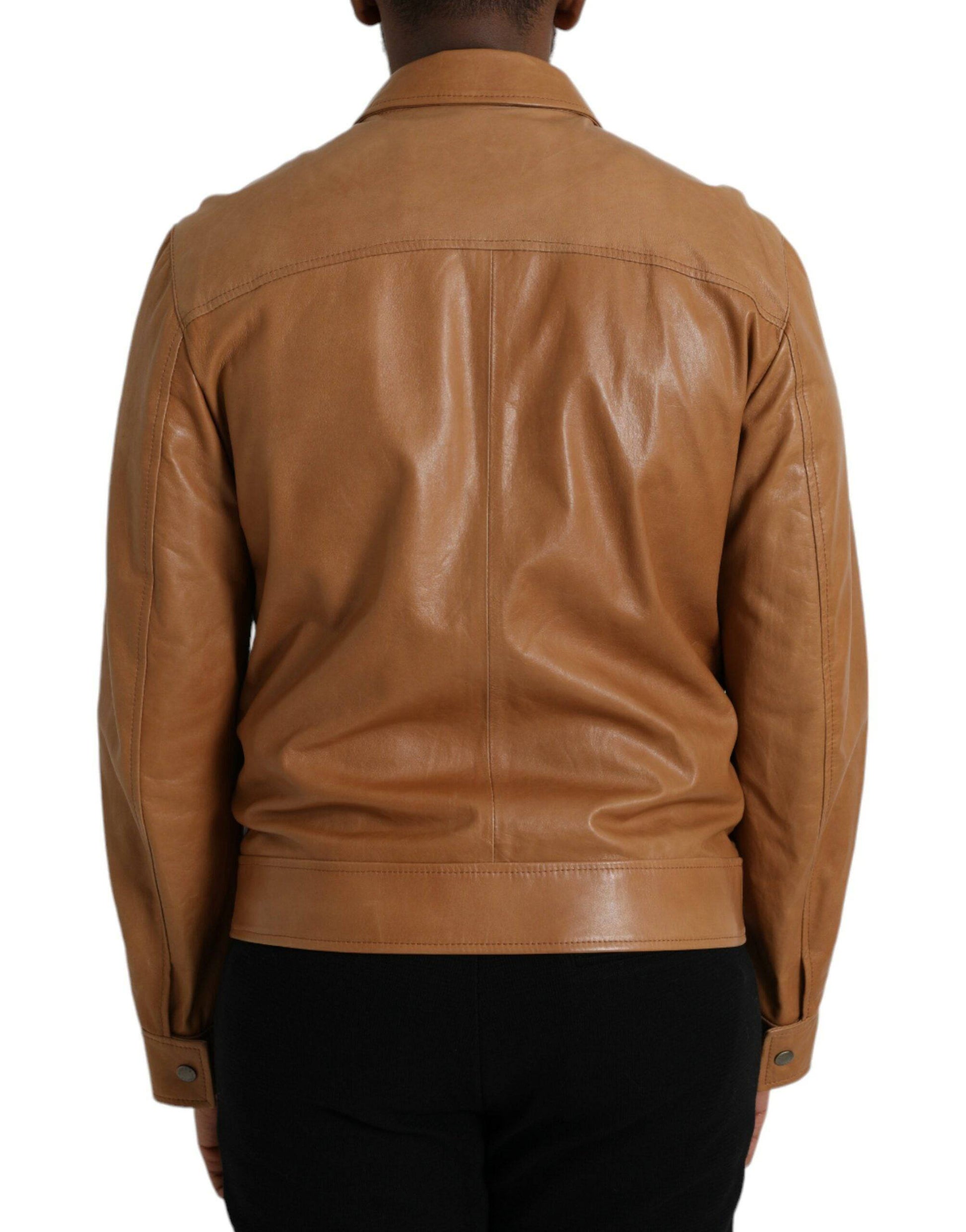 Dolce & Gabbana Brown Lamb Leather Full Zip Blouson Jacket - ACCEXO