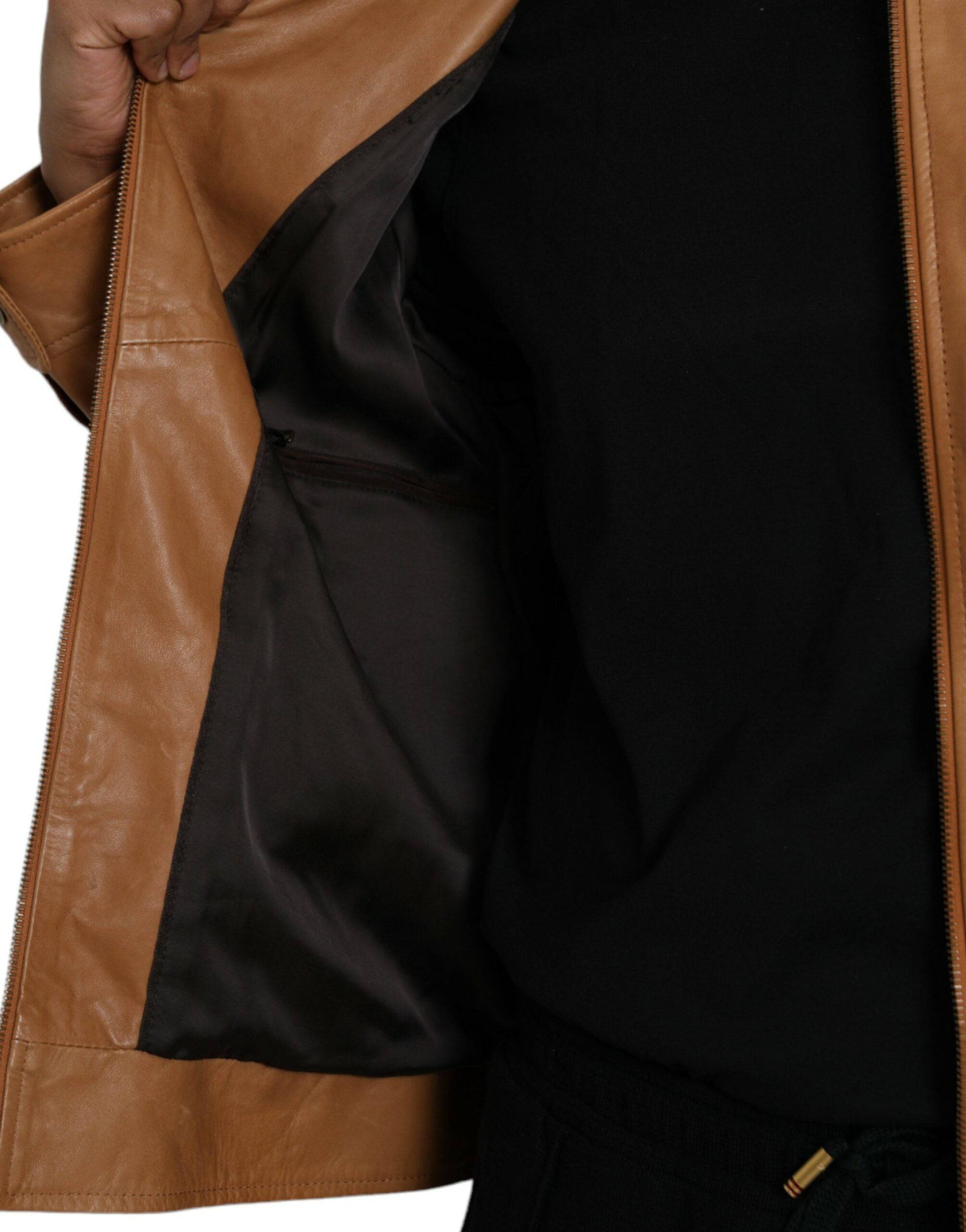 Dolce & Gabbana Brown Lamb Leather Full Zip Blouson Jacket - ACCEXO