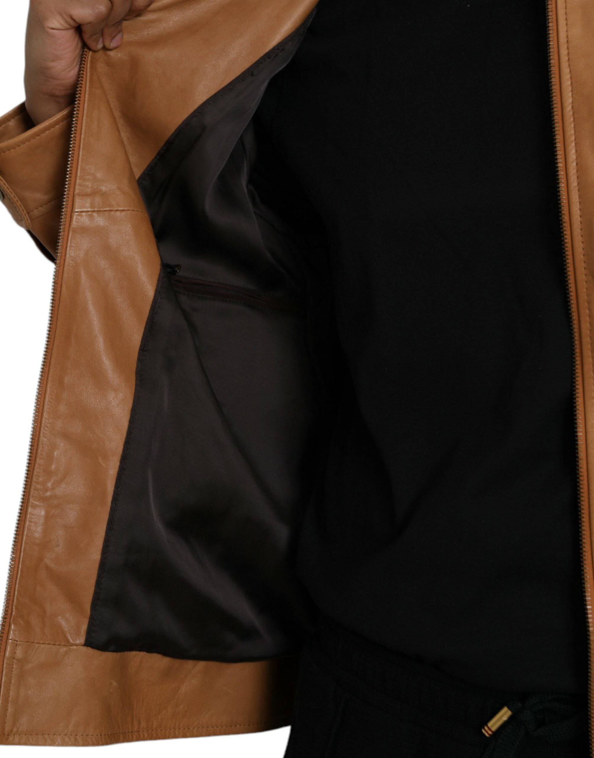 Dolce & Gabbana Brown Lamb Leather Full Zip Blouson Jacket - ACCEXO