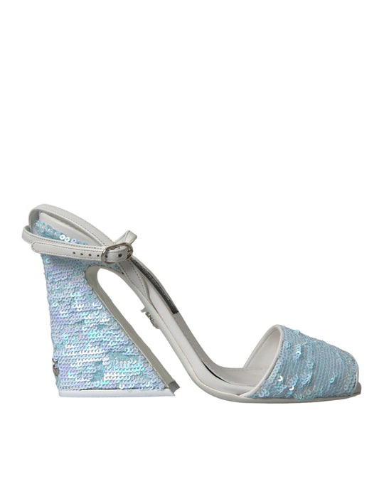 Dolce & Gabbana Light Blue Sequin Ankle Strap Sandals Shoes