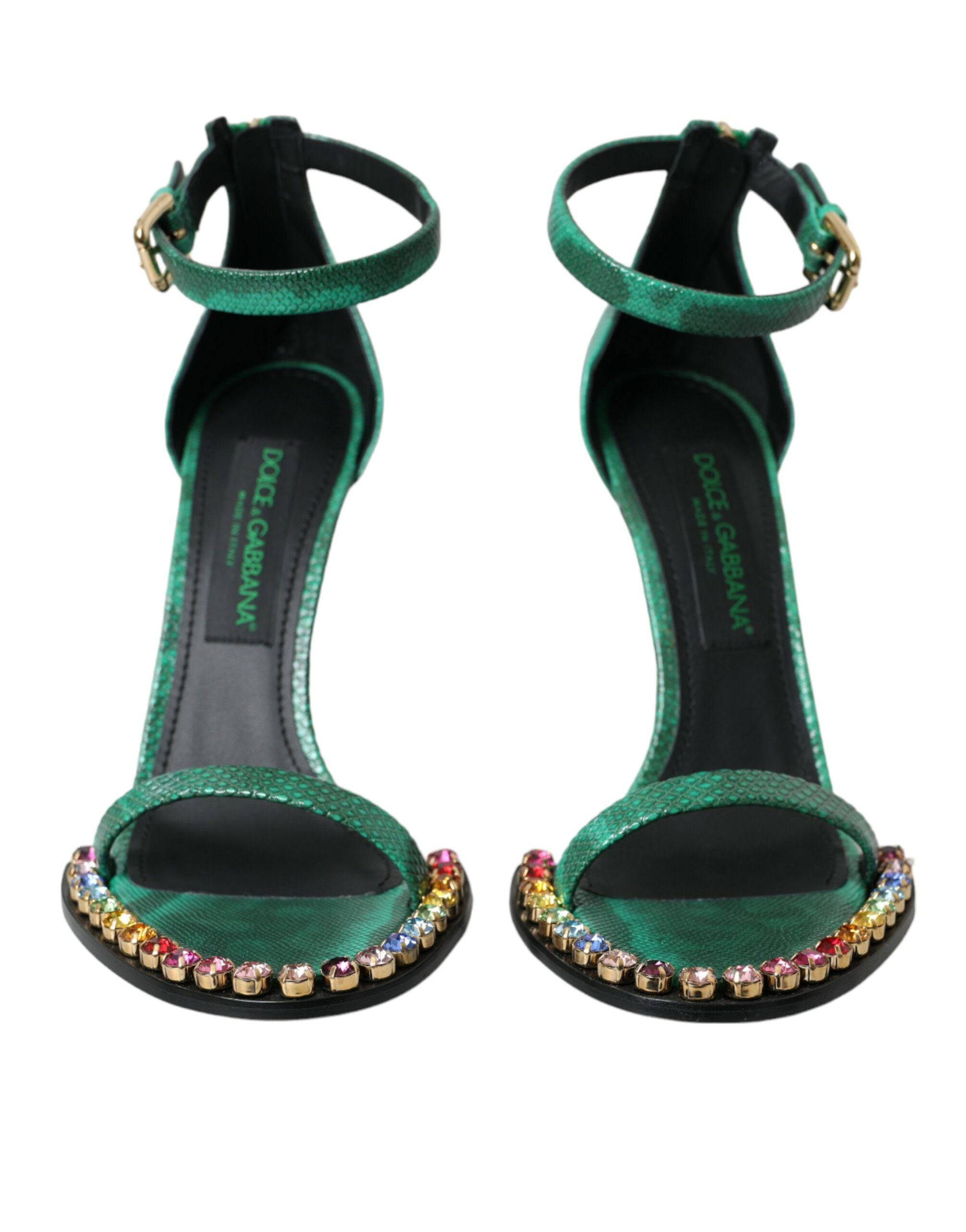 Dolce & Gabbana Green Exotic Leather Crystal Sandals Shoes - ACCEXO