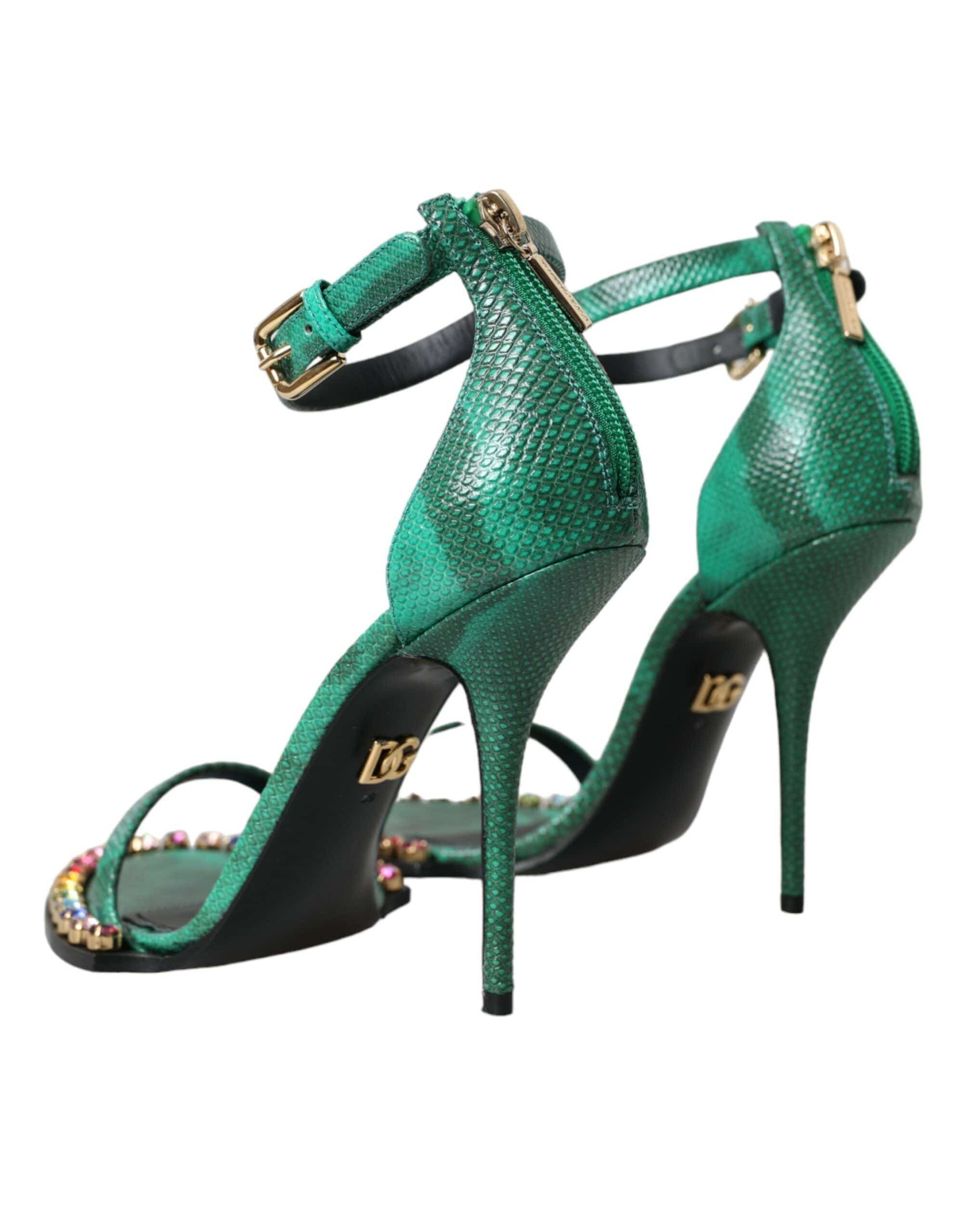 Dolce & Gabbana Green Exotic Leather Crystal Sandals Shoes - ACCEXO