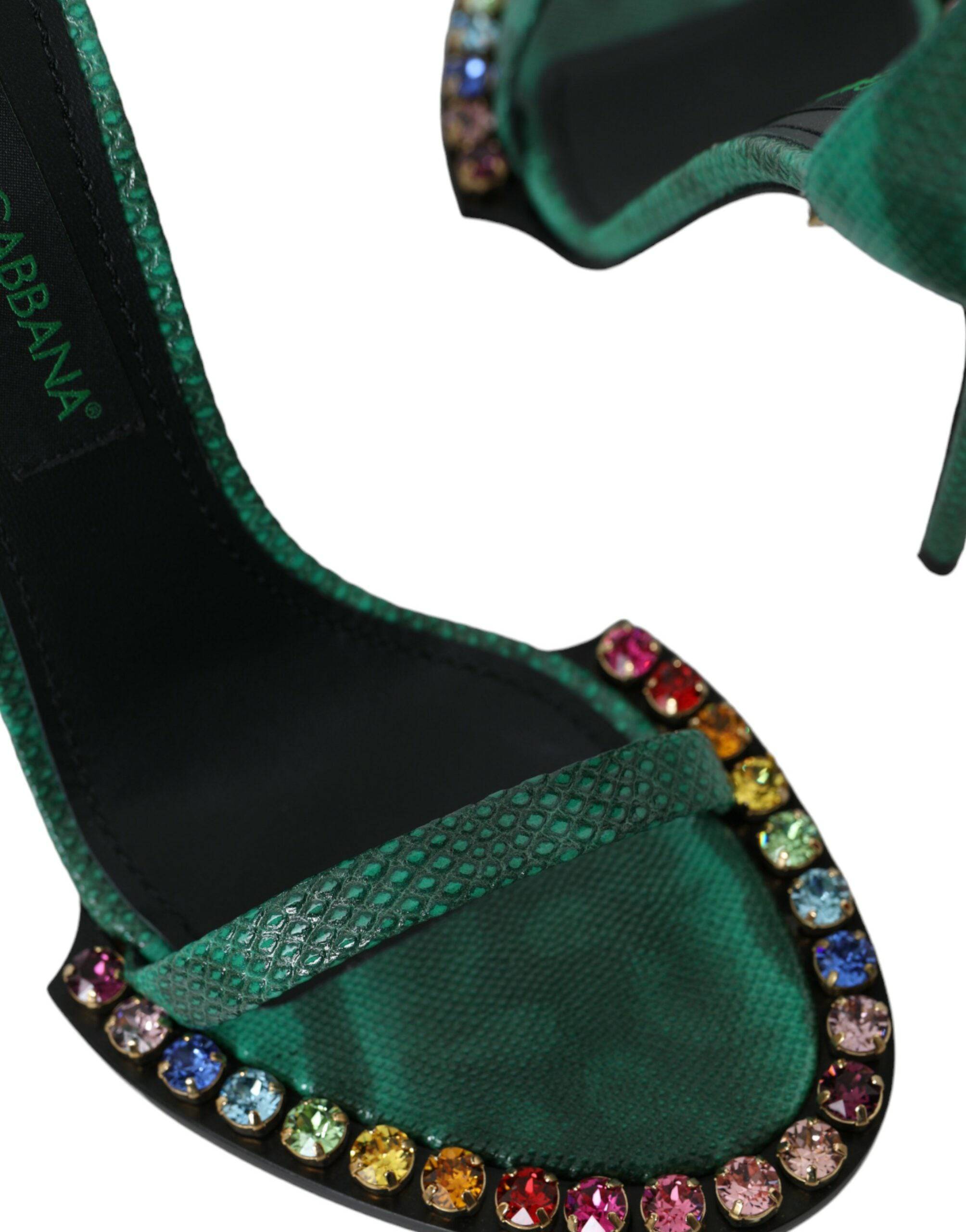 Dolce & Gabbana Green Exotic Leather Crystal Sandals Shoes - ACCEXO