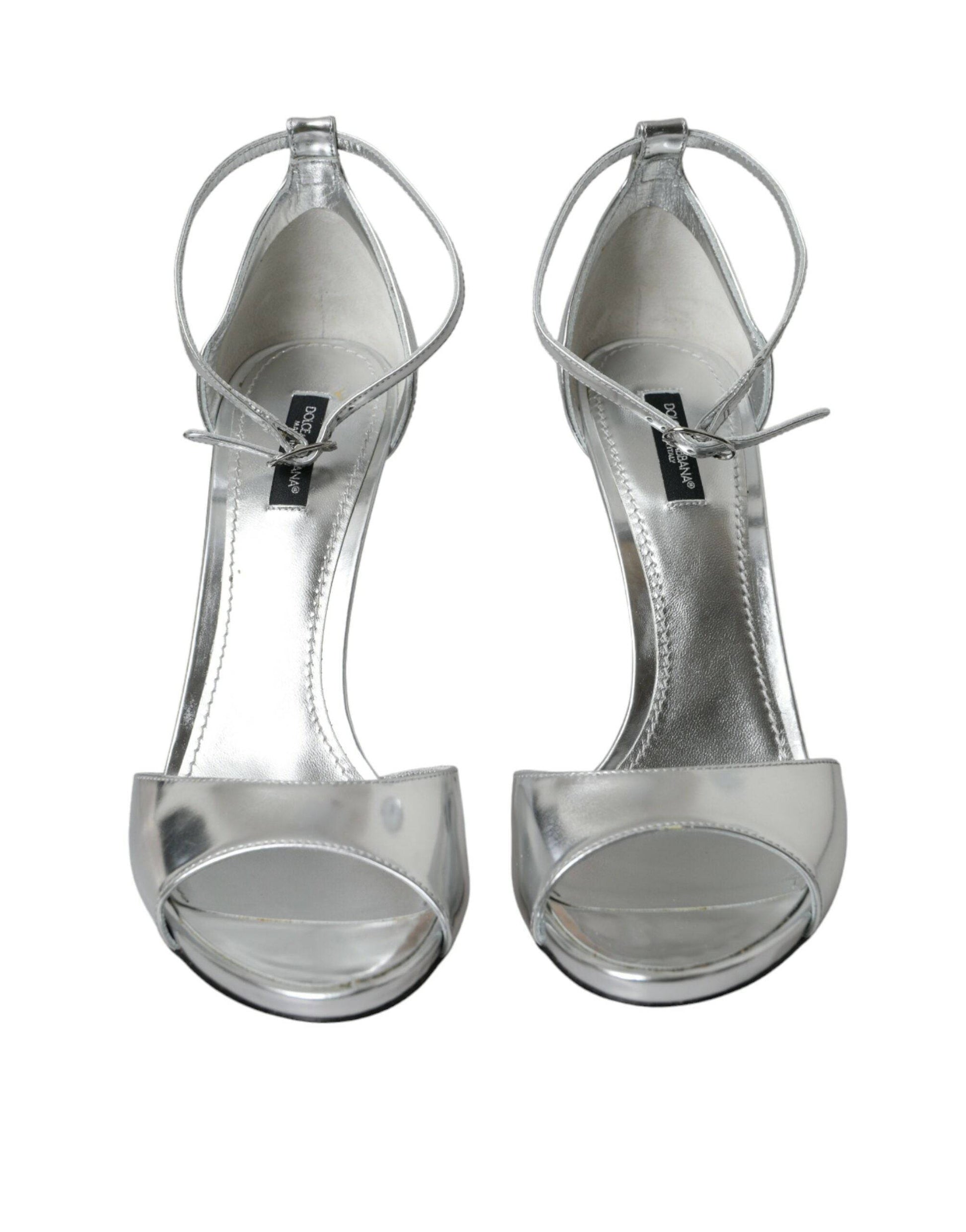 Dolce & Gabbana Silver KEIRA Leather Heels Sandals Shoes - ACCEXO