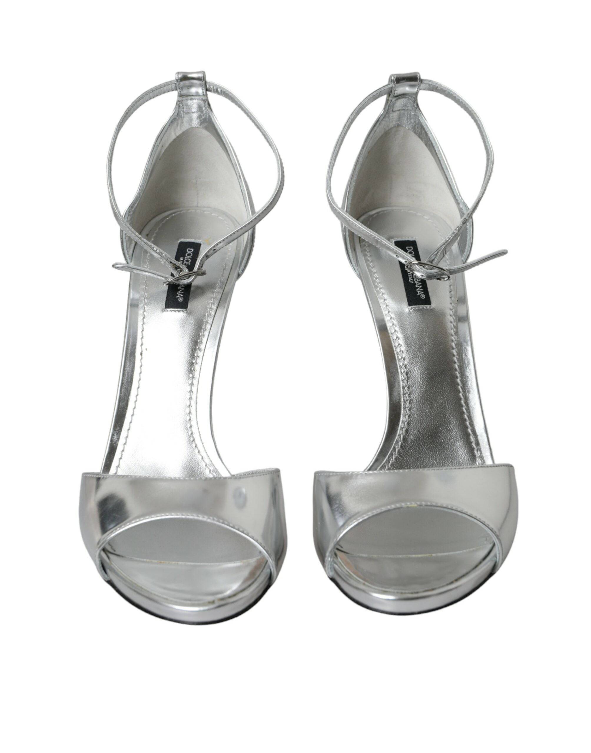 Dolce & Gabbana Silver KEIRA Leather Heels Sandals Shoes - ACCEXO
