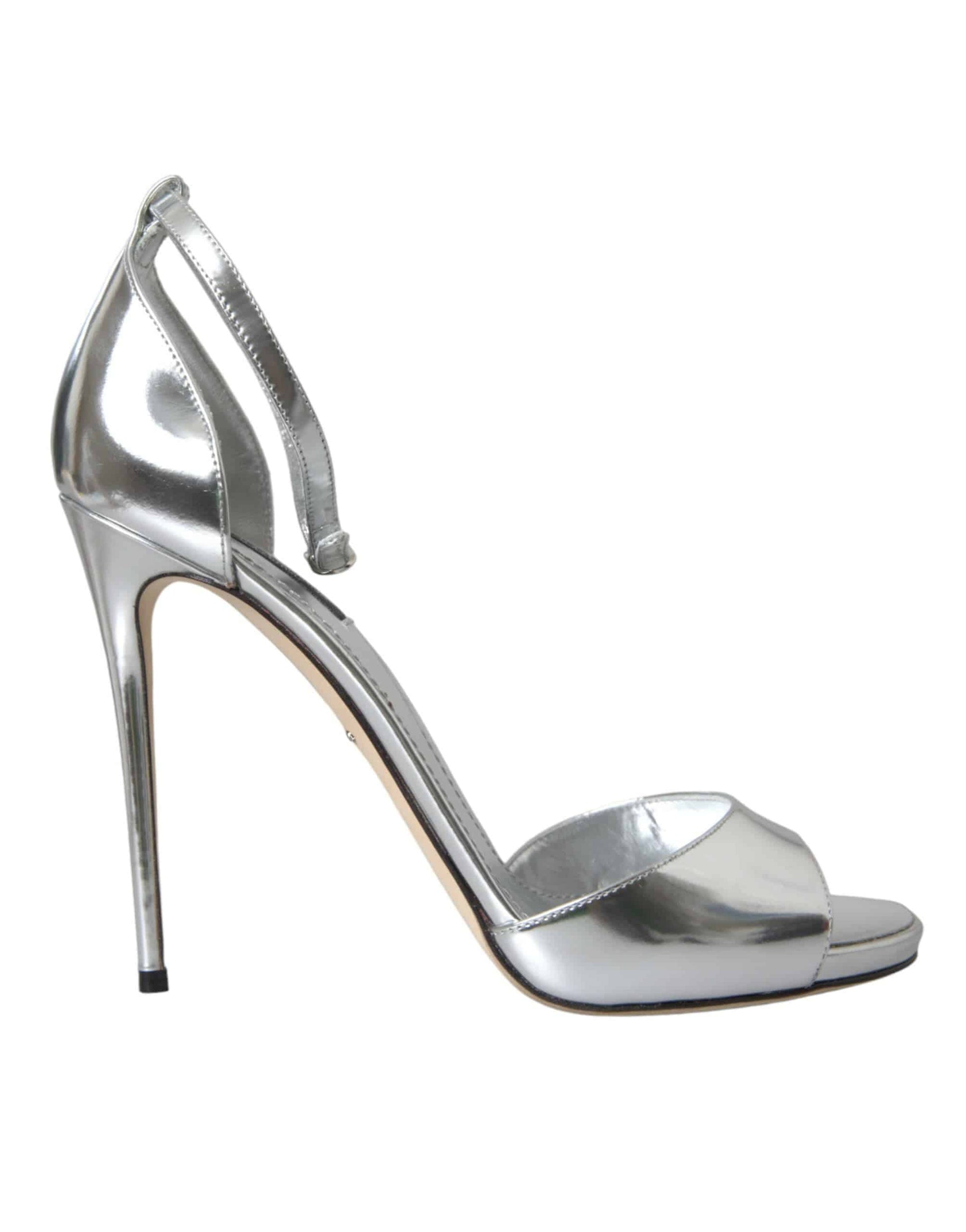 Dolce & Gabbana Silver KEIRA Leather Heels Sandals Shoes - ACCEXO