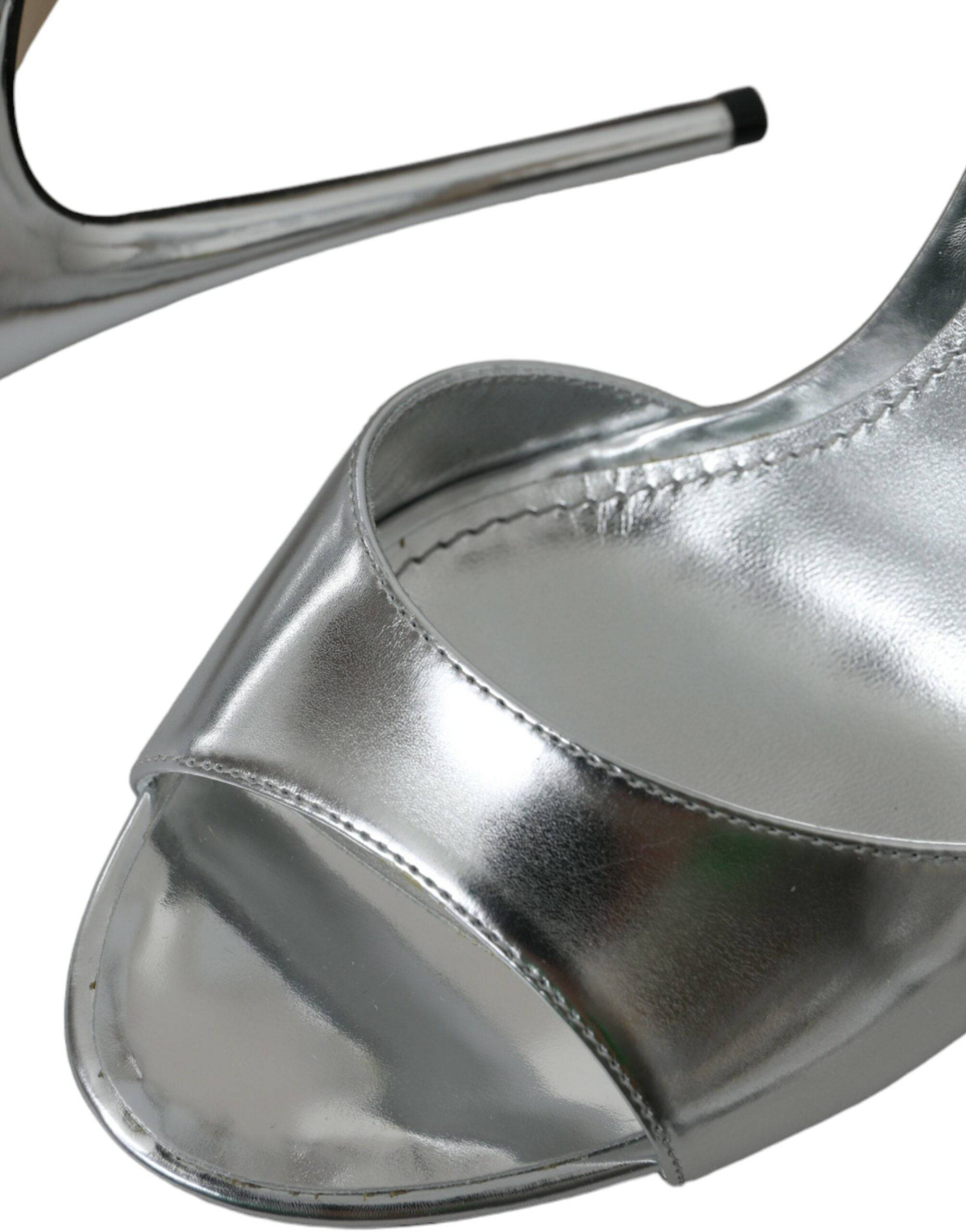 Dolce & Gabbana Silver KEIRA Leather Heels Sandals Shoes - ACCEXO