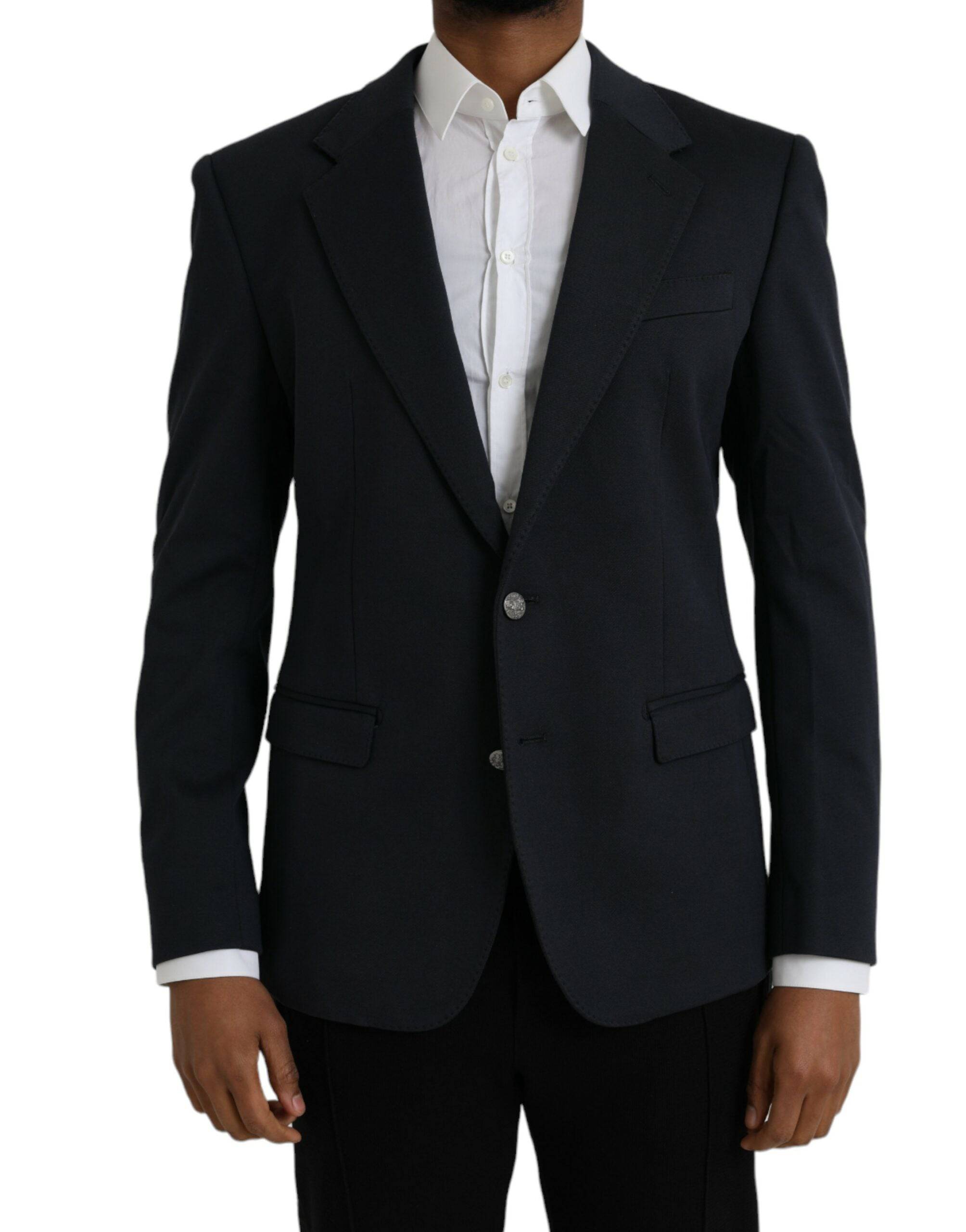 Dolce & Gabbana Dark Blue Cotton Single Breasted Coat Blazer - ACCEXO