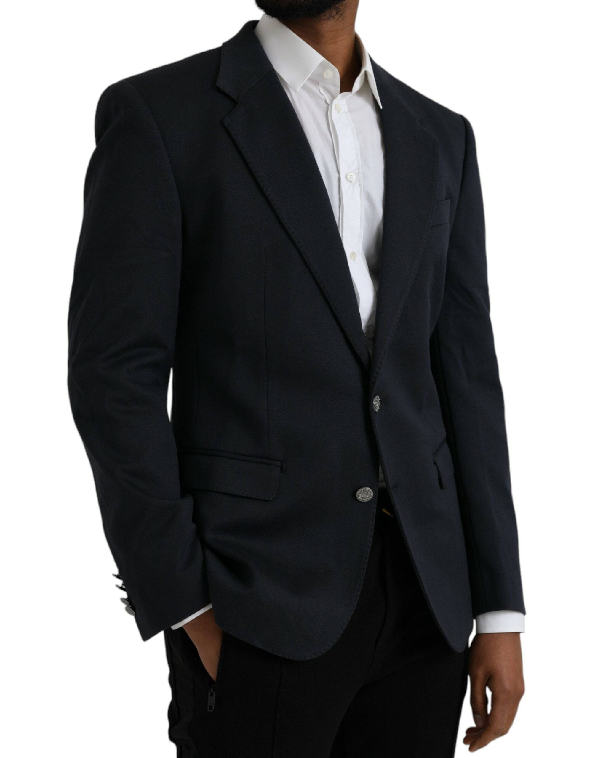 Dolce & Gabbana Dark Blue Cotton Single Breasted Coat Blazer - ACCEXO