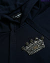 Dolce & Gabbana Dark Blue Cotton Crown Hooded Sweatshirt Sweater