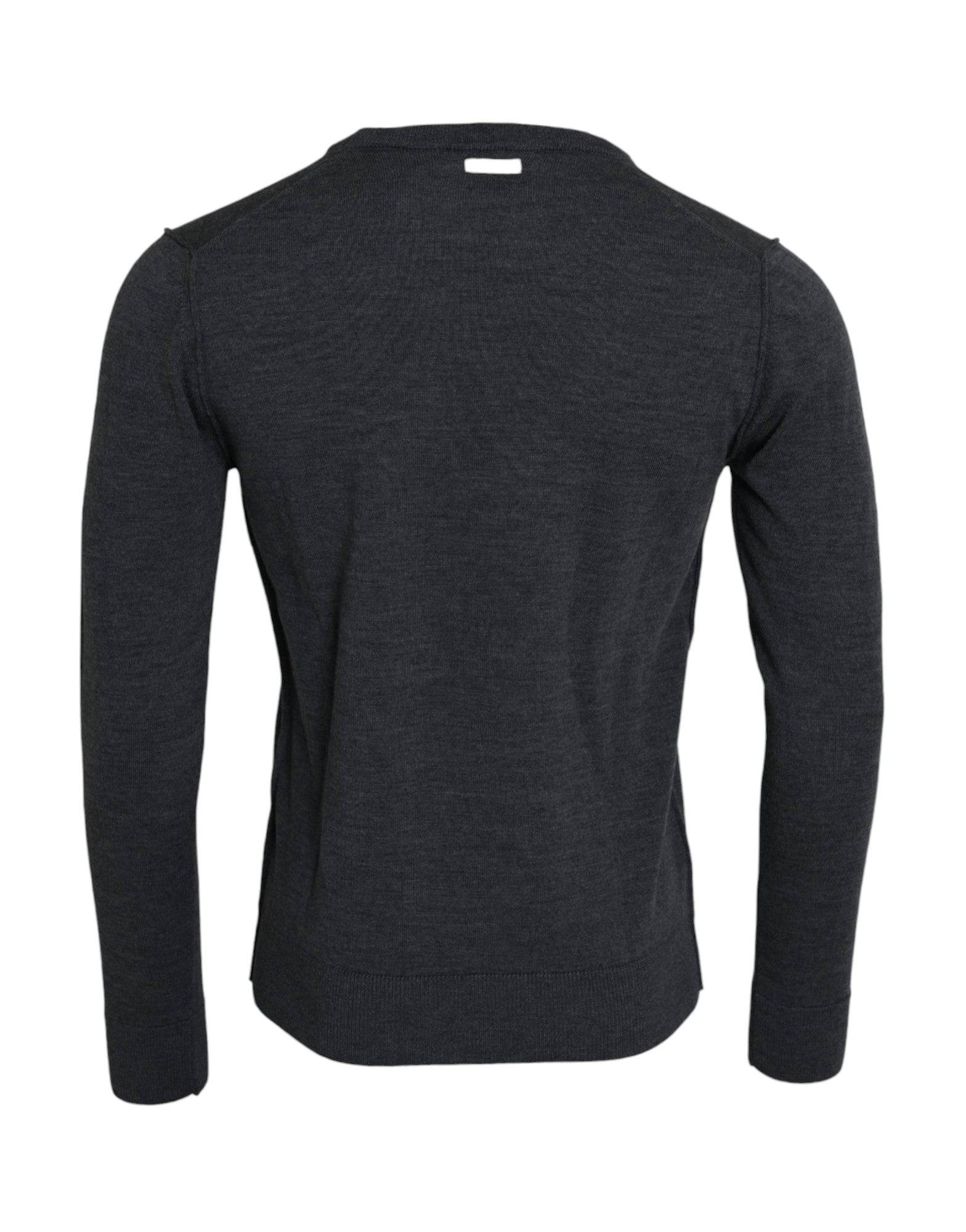 Dolce & Gabbana Dark Gray Wool Crew Neck Pullover Sweater - ACCEXO