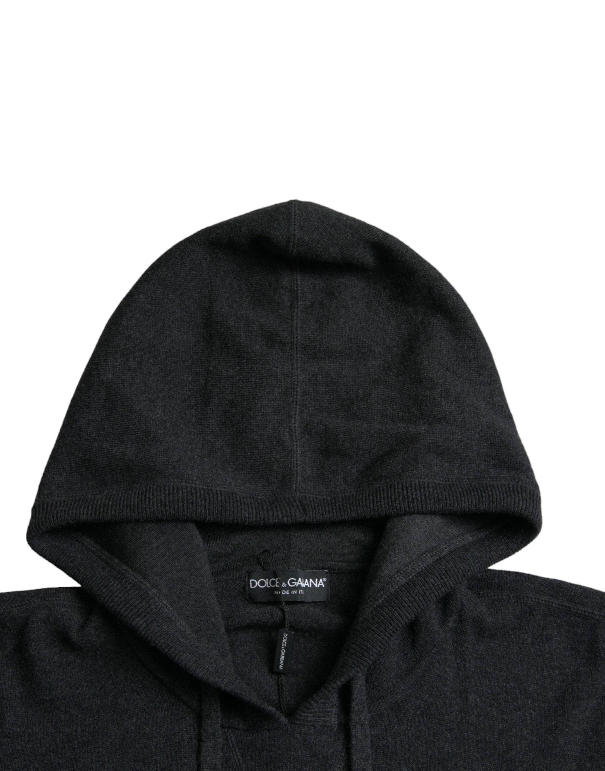 Dolce & Gabbana Dark Gray Cashmere Hooded Pullover Sweater - ACCEXO