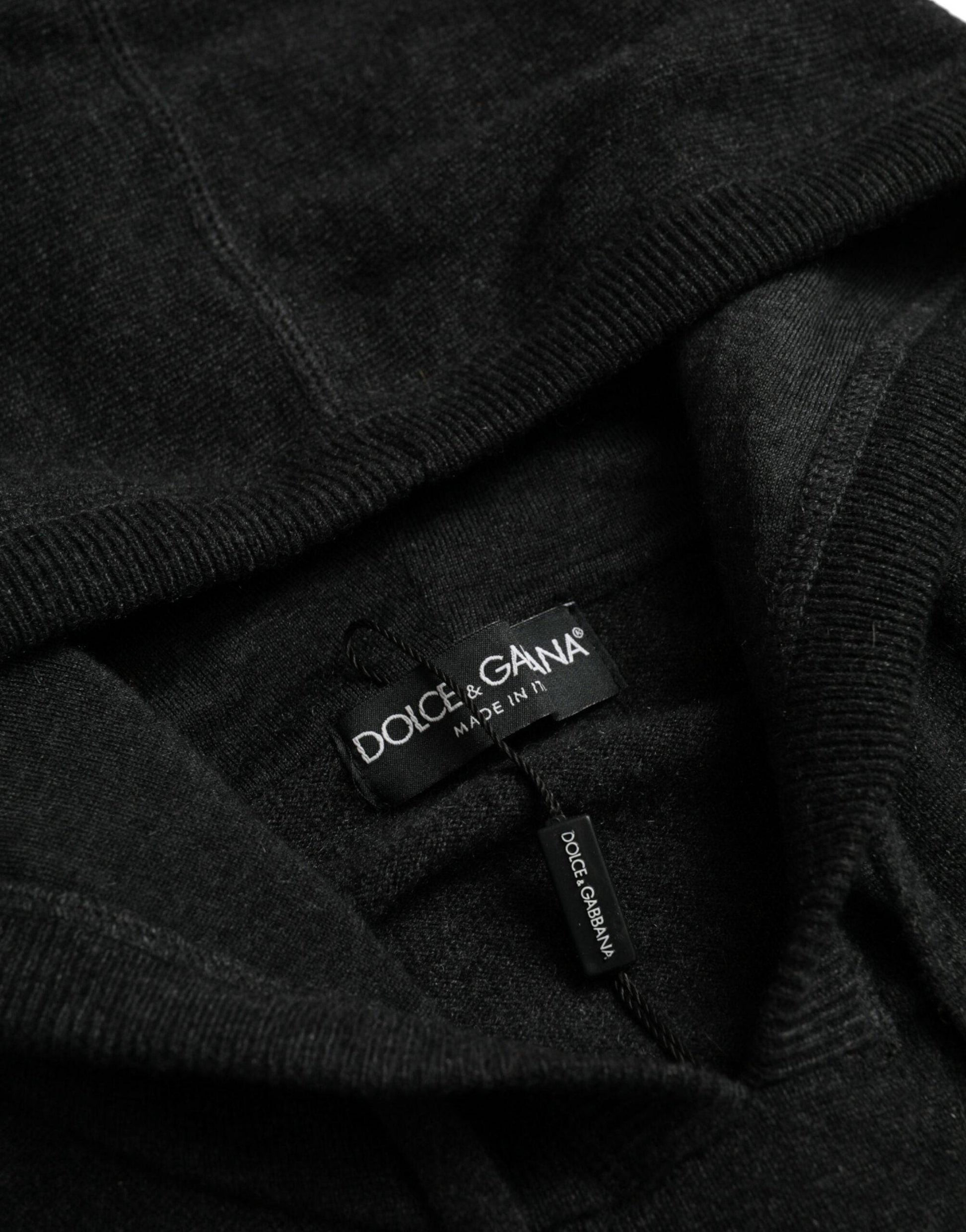 Dolce & Gabbana Dark Gray Cashmere Hooded Pullover Sweater - ACCEXO