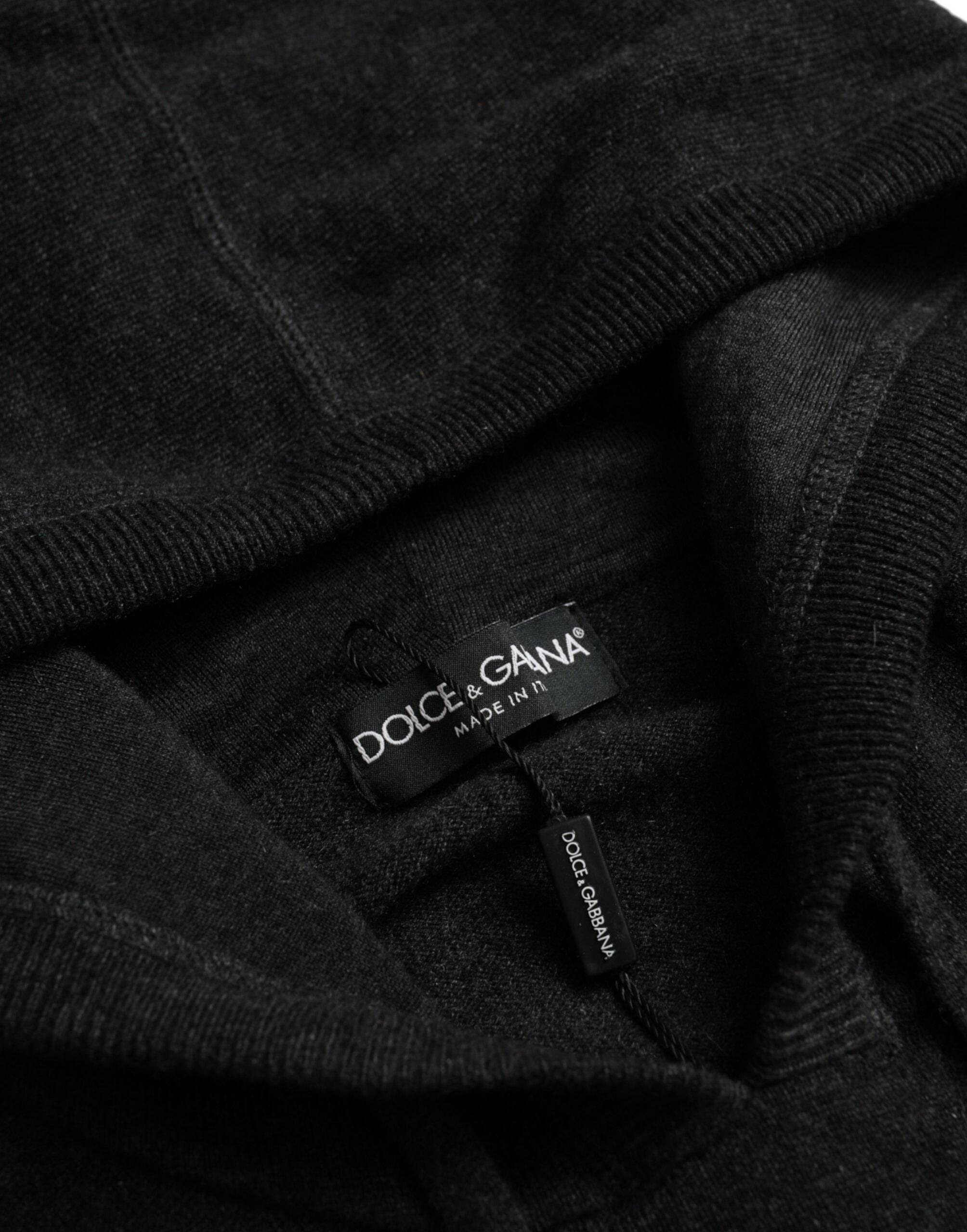 Dolce & Gabbana Dark Gray Cashmere Hooded Pullover Sweater - ACCEXO
