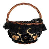 Chic Beige & Black Straw Snakeskin Bucket Bag