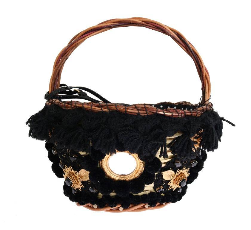 Dolce & Gabbana Chic Beige & Black Straw Snakeskin Bucket Bag - ACCEXO