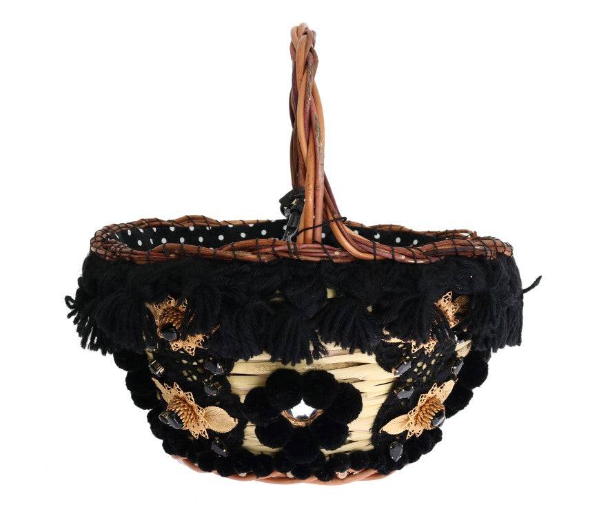 Dolce & Gabbana Chic Beige & Black Straw Snakeskin Bucket Bag - ACCEXO