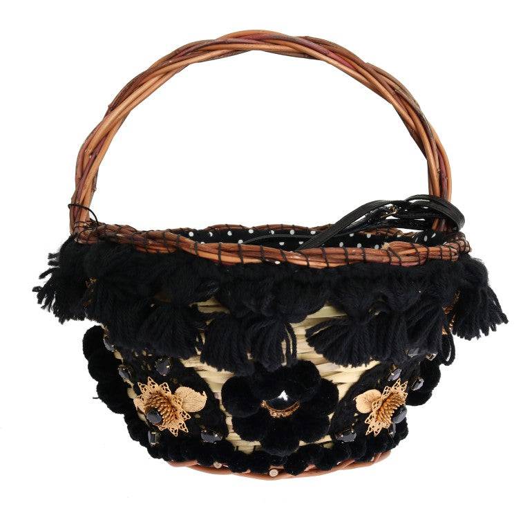 Dolce & Gabbana Chic Beige & Black Straw Snakeskin Bucket Bag - ACCEXO