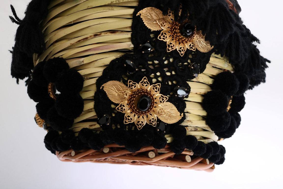 Dolce & Gabbana Chic Beige & Black Straw Snakeskin Bucket Bag - ACCEXO