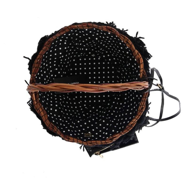 Dolce & Gabbana Chic Beige & Black Straw Snakeskin Bucket Bag - ACCEXO