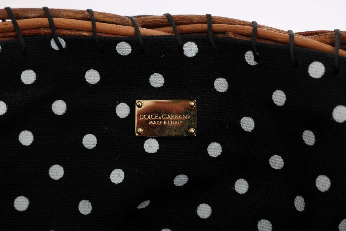 Dolce & Gabbana Chic Beige & Black Straw Snakeskin Bucket Bag - ACCEXO