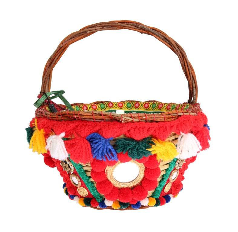 Dolce & Gabbana Elegant Beige Straw & Exotic Skins Pom Pom Tote - ACCEXO