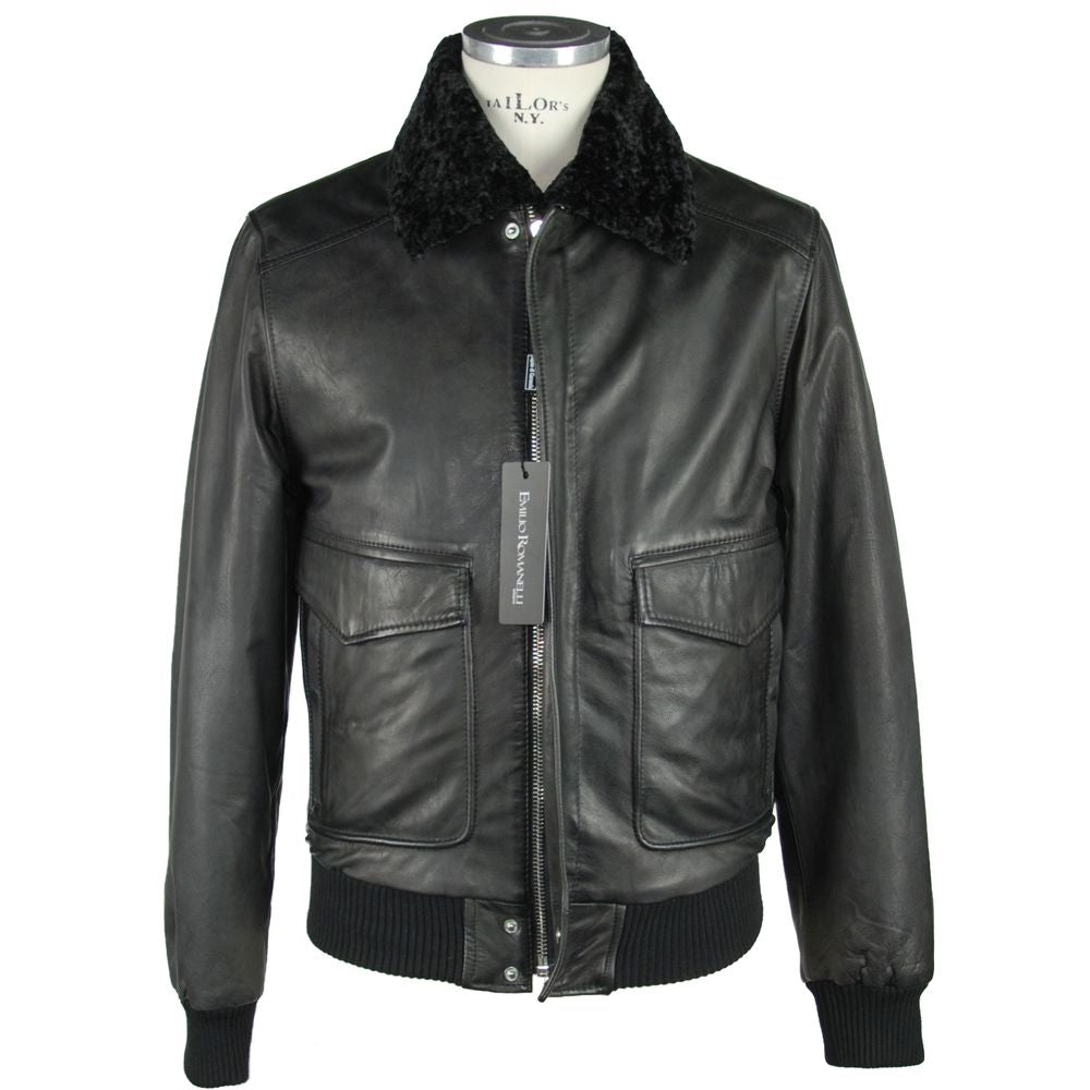 Emilio Romanelli Sleek Black Leather Zip Jacket - ACCEXO