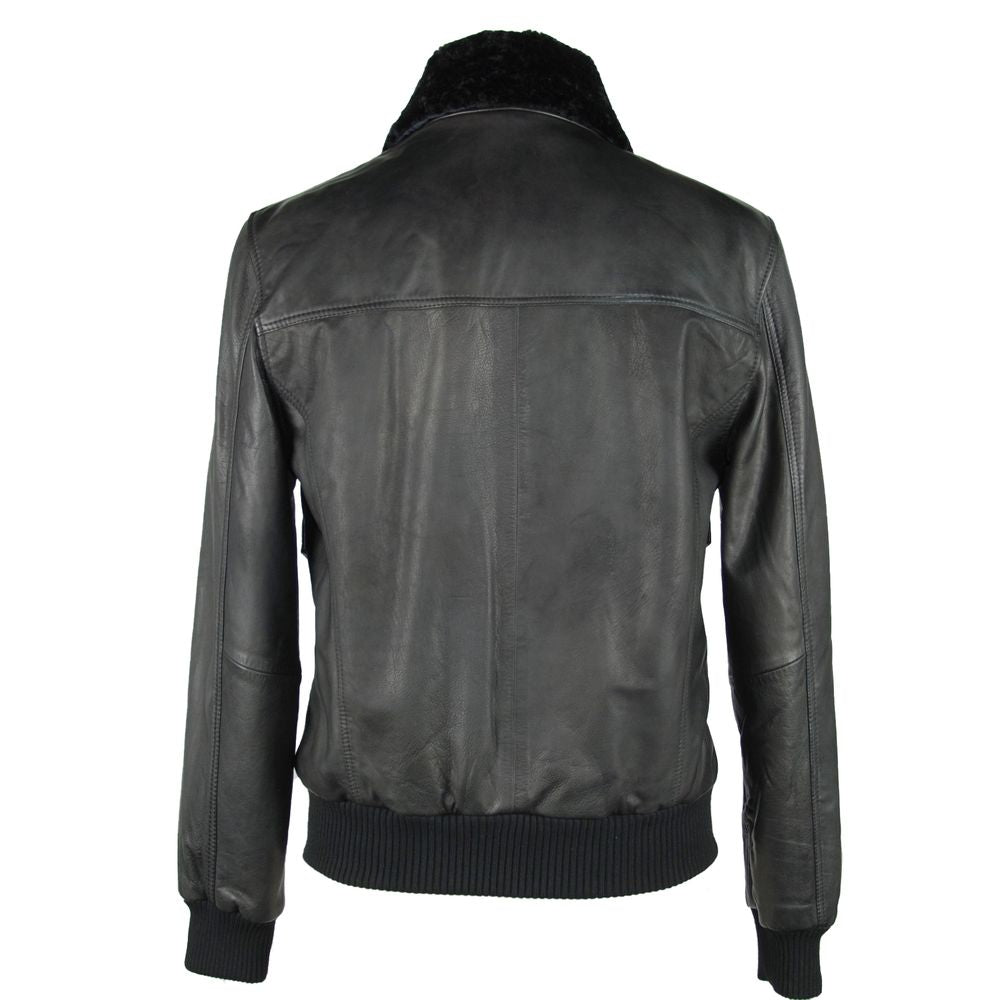 Emilio Romanelli Sleek Black Leather Zip Jacket - ACCEXO