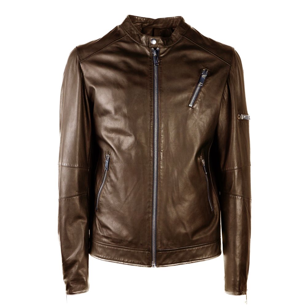 Emilio Romanelli Brown Leather Jacket - ACCEXO