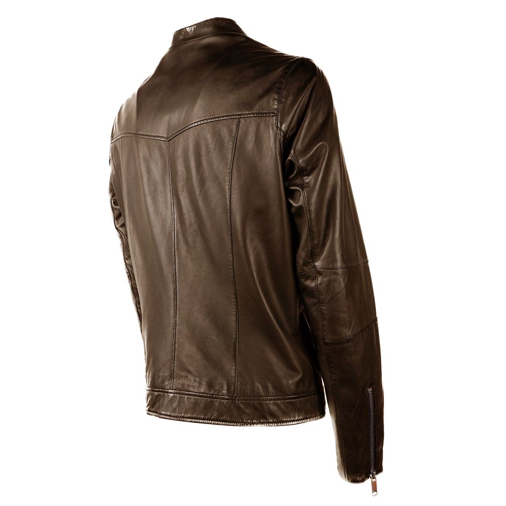 Emilio Romanelli Brown Leather Jacket - ACCEXO