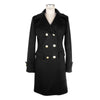 Made in Italy Elegant Black Woolen Coat with Gold Buttons