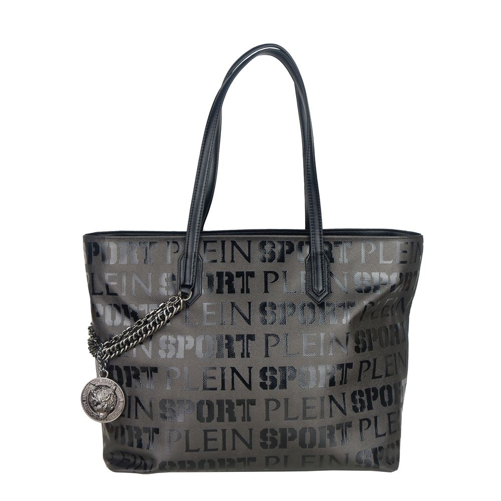 Plein Sport Sleek Black Designer Shopping Bag with Logo Print - ACCEXO