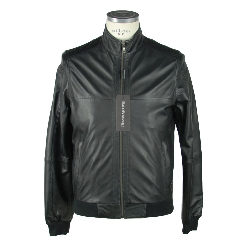Emilio Romanelli Sleek Black Leather Jacket For Men - ACCEXO