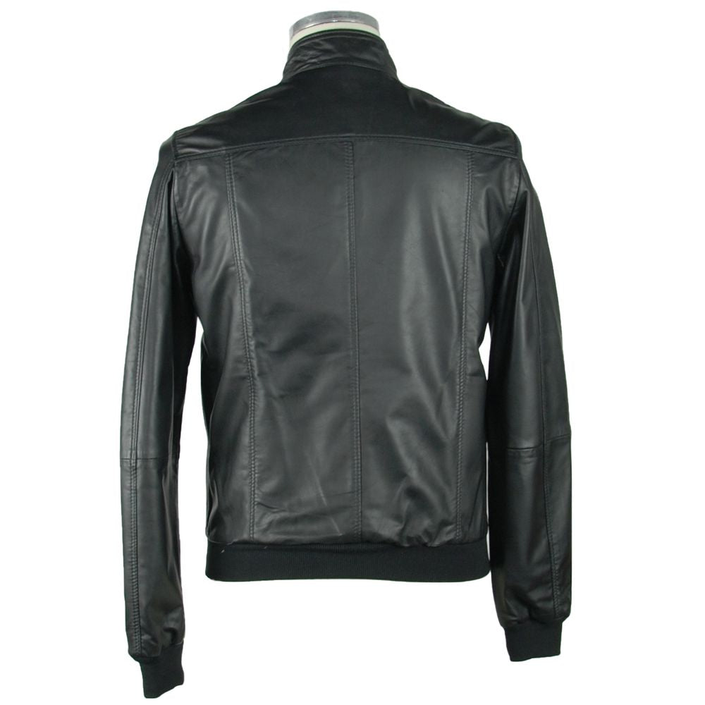 Emilio Romanelli Sleek Black Leather Jacket For Men - ACCEXO