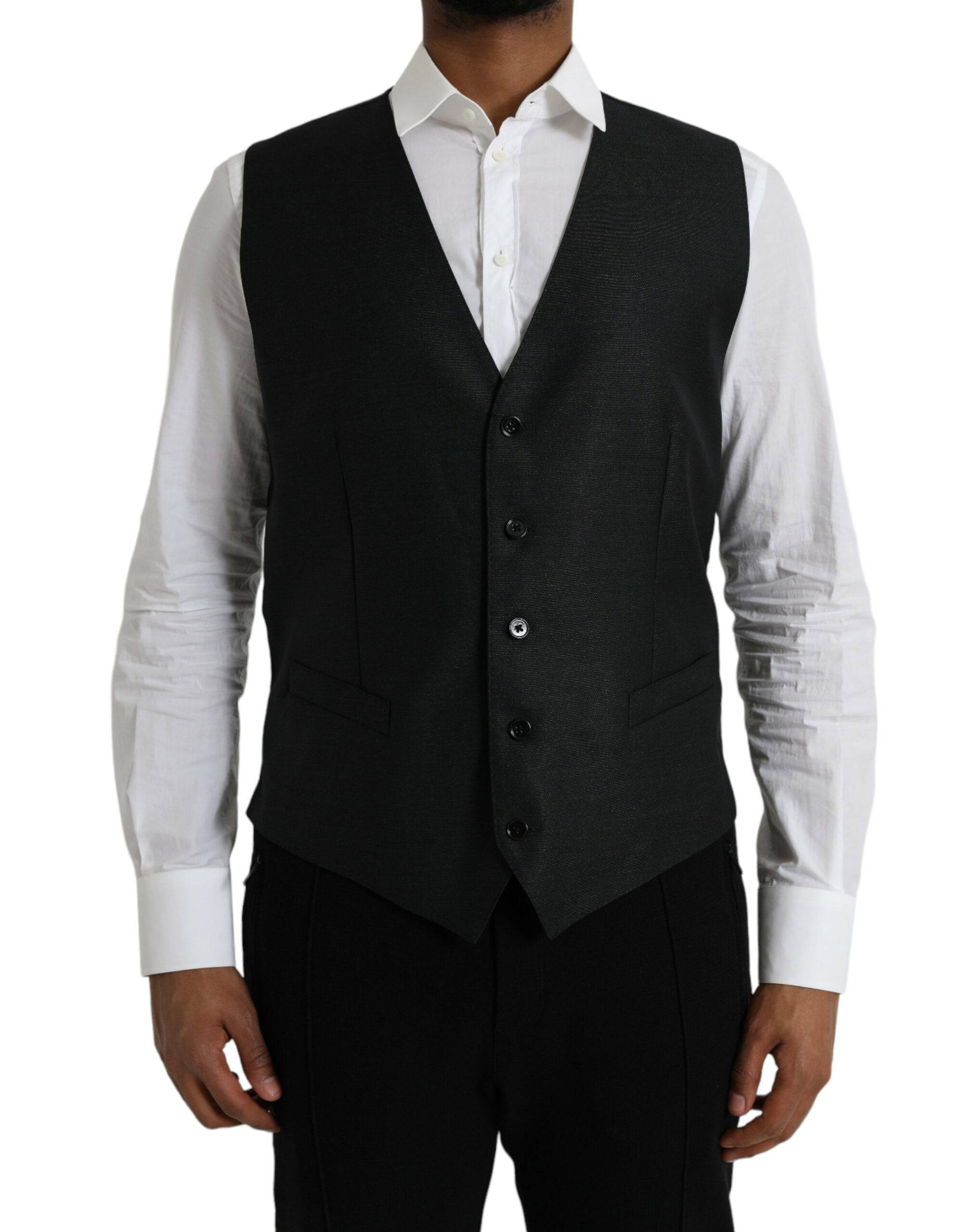 Dolce & Gabbana Black Wool Waistcoat Dress Formal Vest - ACCEXO