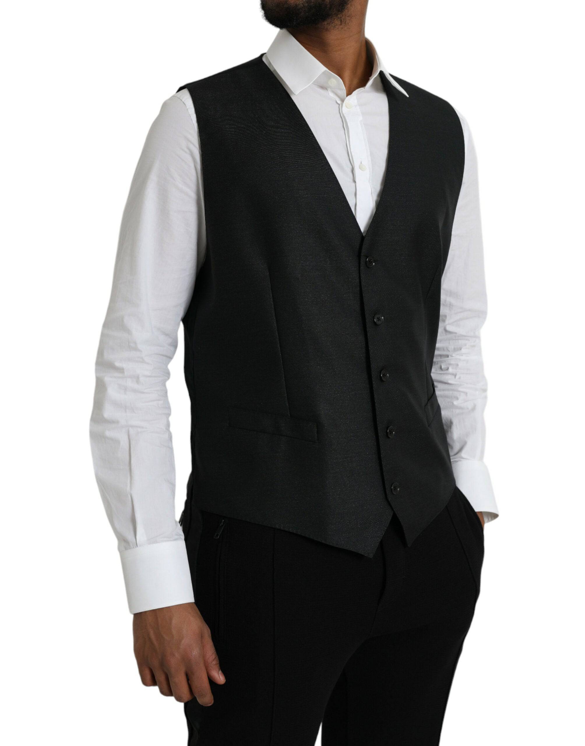 Dolce & Gabbana Black Wool Waistcoat Dress Formal Vest - ACCEXO