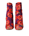 Dolce & Gabbana Purple Floral Jersey Stretch Boots Shoes