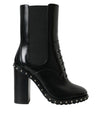 Dolce & Gabbana Black Leather Studded Lace Up Boots Shoes