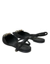 Dolce & Gabbana Black Leather Crystal Slingback Sandals Shoes