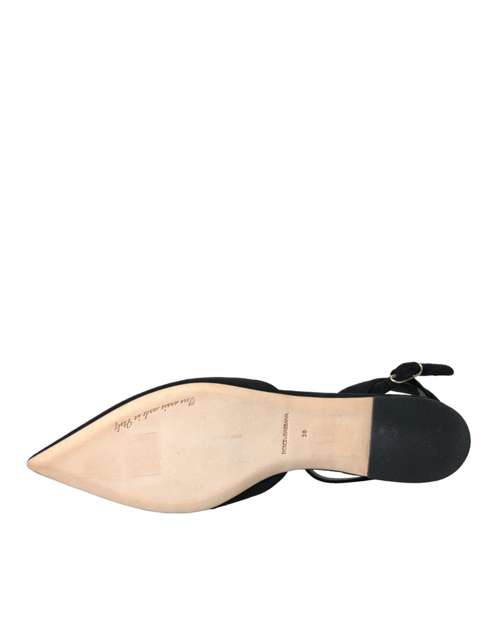Dolce & Gabbana Black Leather Crystal Slingback Sandals Shoes - ACCEXO