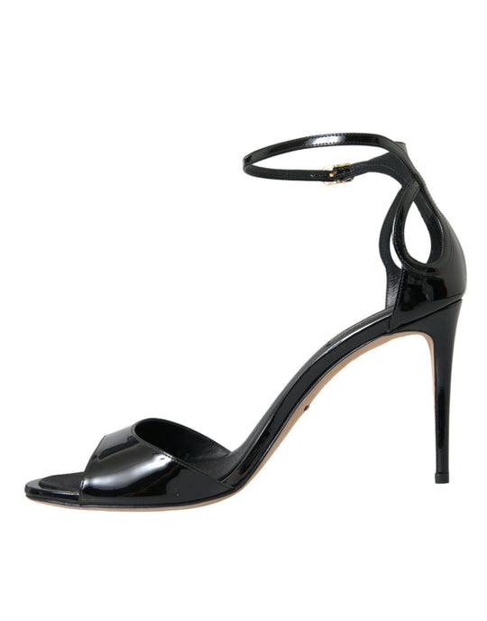 Dolce & Gabbana Black KEIRA Leather Heels Sandals Shoes