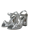 Dolce & Gabbana Silver Lambskin Leather Heels Sandals Shoes